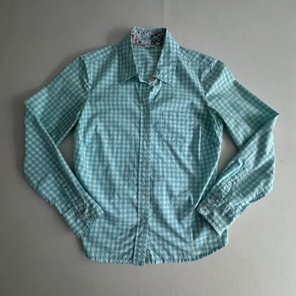 Women's Boden Gingham Shirt Blue White Check Cottagecore Tailored Preppy US 4P - Picture 8 of 13
